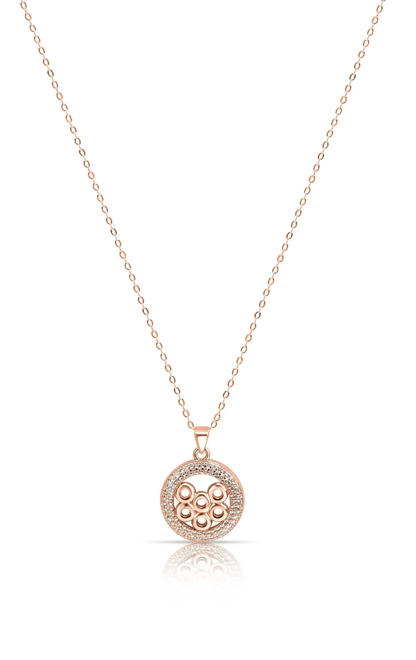 Rose Gold Tri-Circle Enclaved Pendant Set