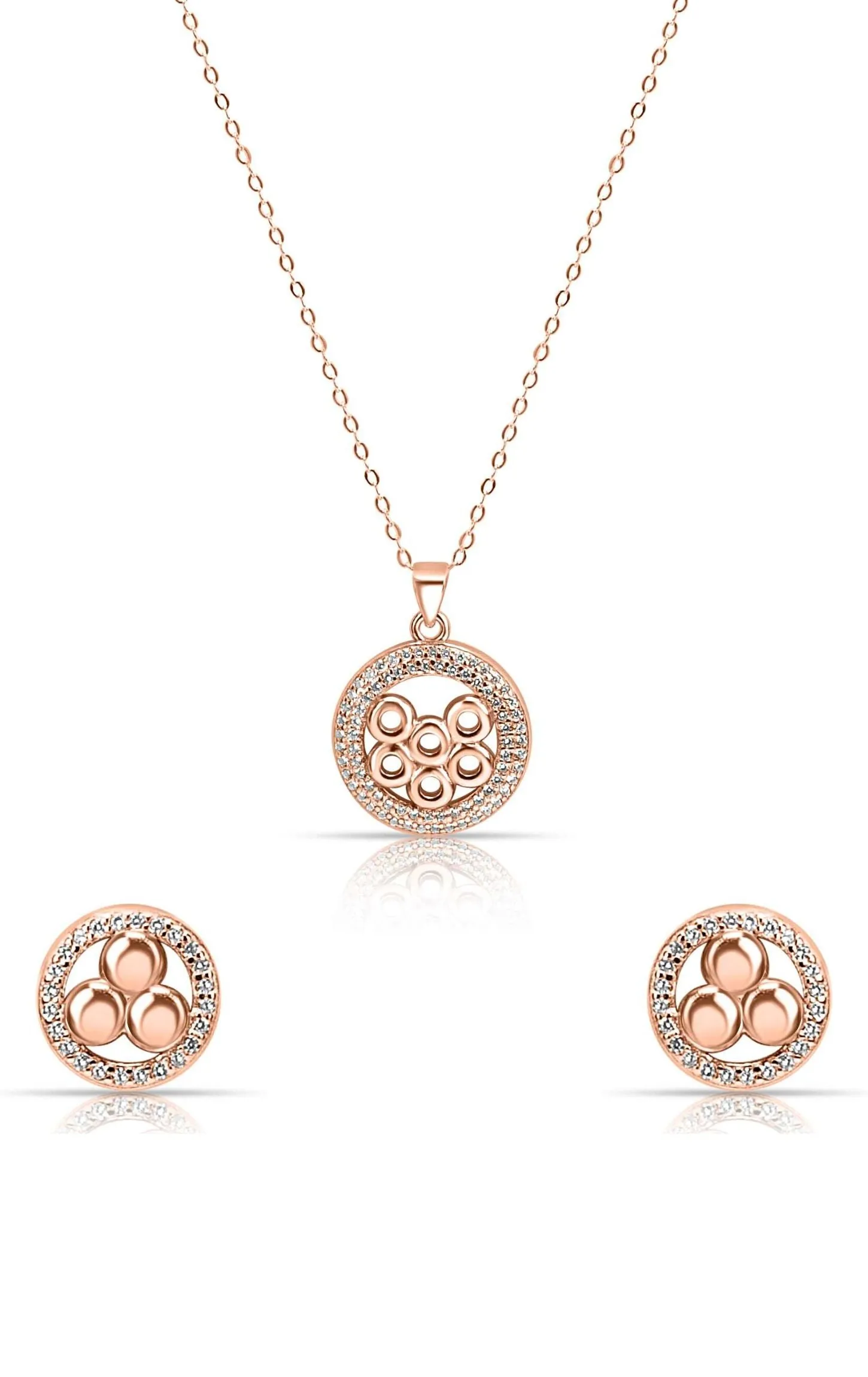 Rose Gold Tri-Circle Enclaved Pendant Set