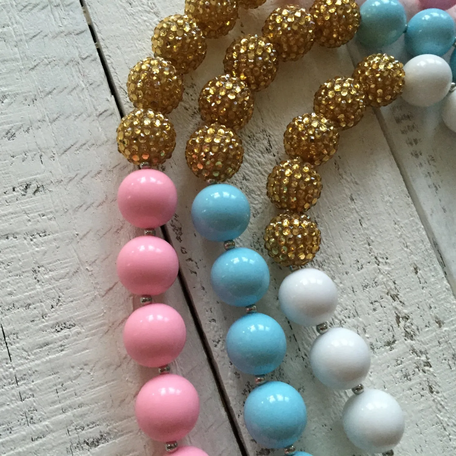 SALE!! Chunky Beaded Necklace - Gold and Pink, White or Blue