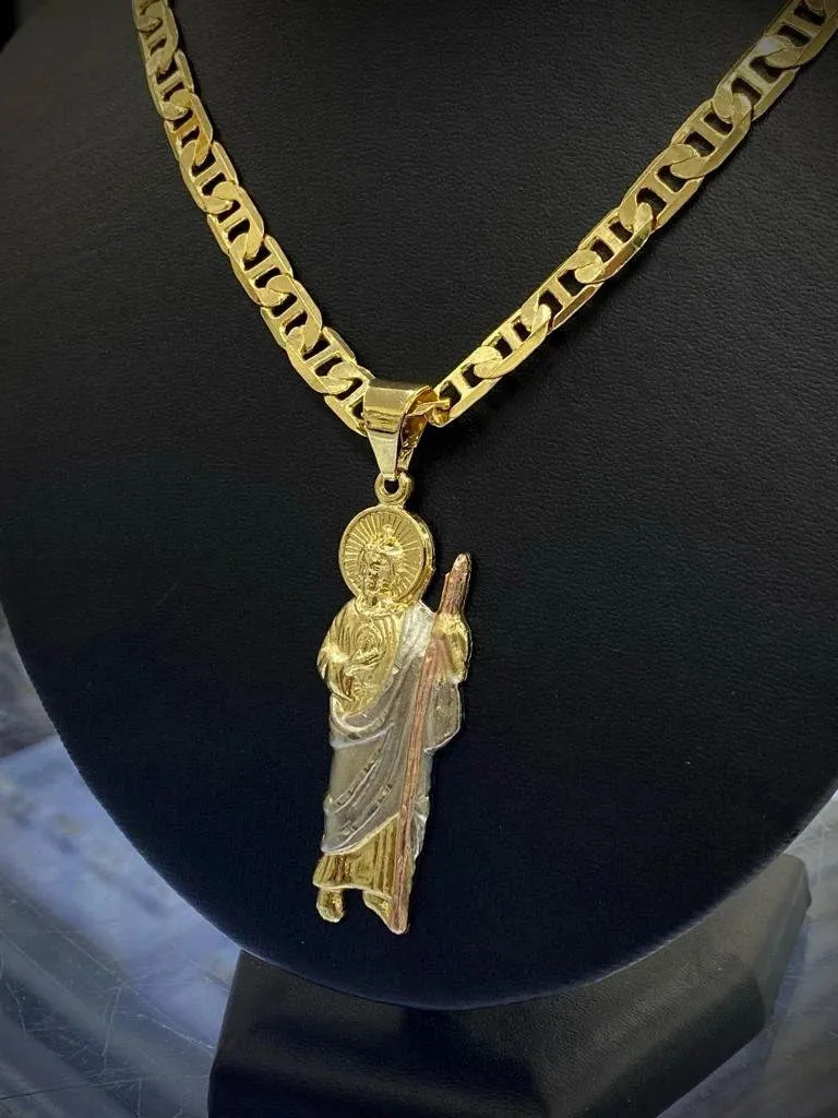 San Judas Necklace Pendant 14K Anchor Mariner Chain GF Big Charm For Mens Jewelry Religious Gifts