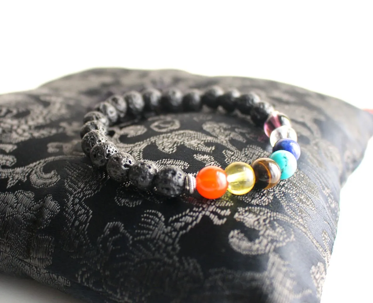 Seven  Chakra  Lava Bead Bracelet Yoga Jewelry