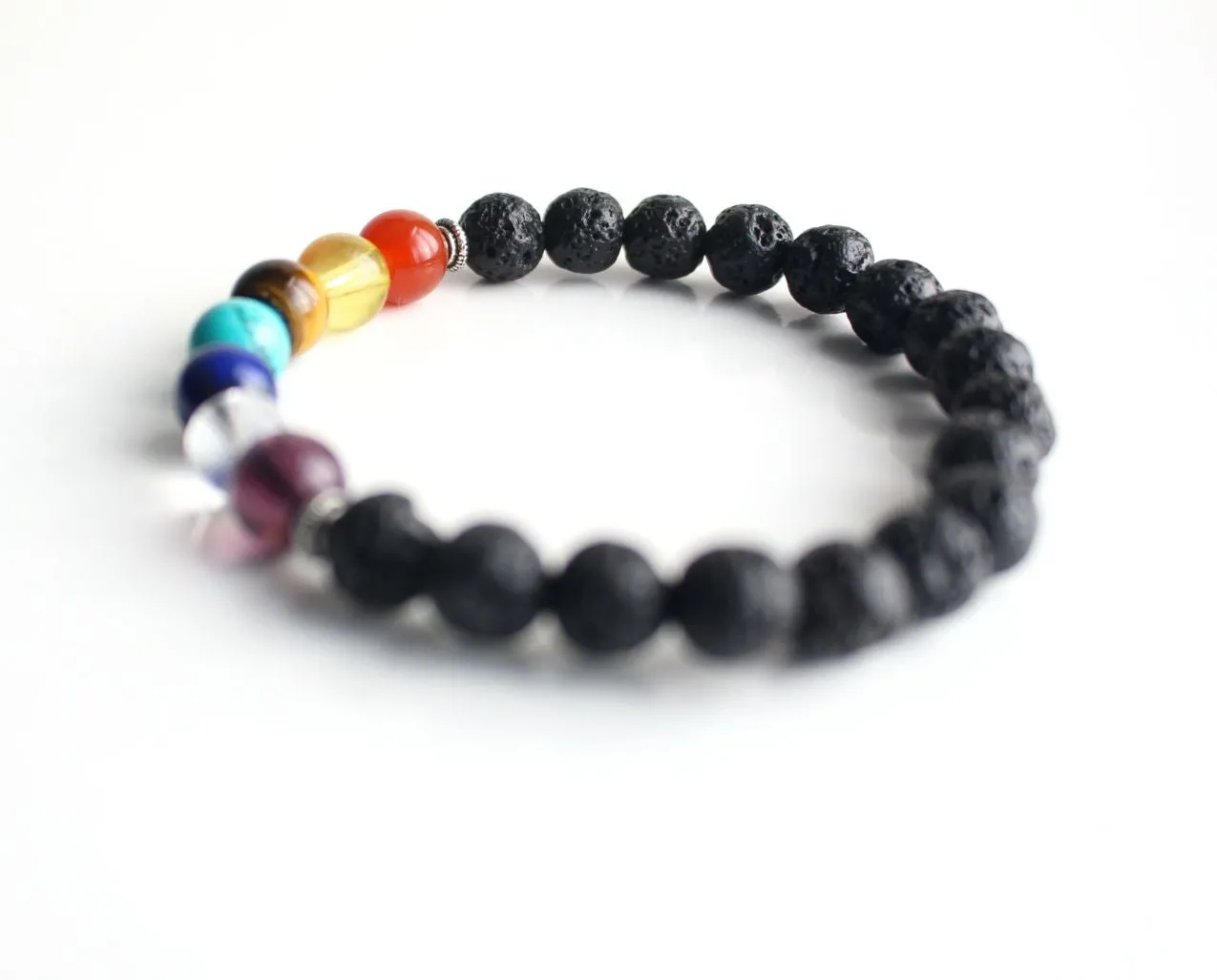 Seven  Chakra  Lava Bead Bracelet Yoga Jewelry