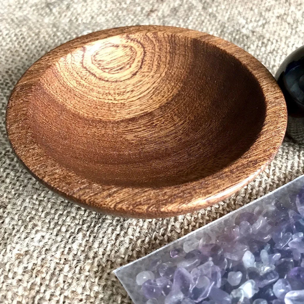 Shungite Sphere on Bed of Tumbled Amethyst in Custom Wood Bowl