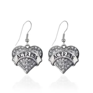 Silver Actress Pave Heart Charm Dangle Earrings