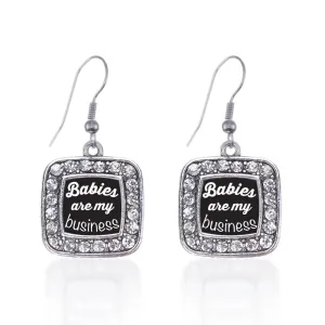 Silver Babies Are My Business Square Charm Dangle Earrings