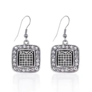 Silver Bingo Square Charm Dangle Earrings