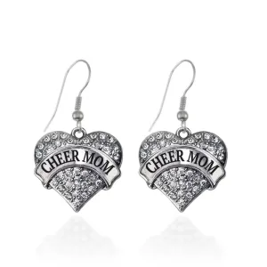 Silver Cheer Mom Pave Heart Charm Dangle Earrings