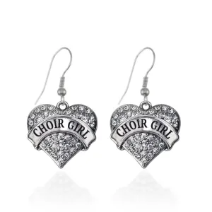 Silver Choir Girl Pave Heart Charm Dangle Earrings