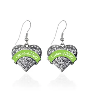 Silver Class of 2020 - Lime Green Pave Heart Charm Dangle Earrings