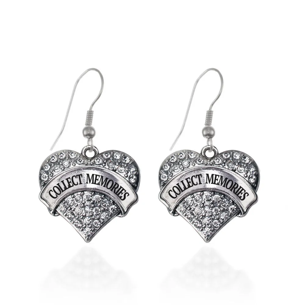 Silver Collect Memories Pave Heart Charm Dangle Earrings