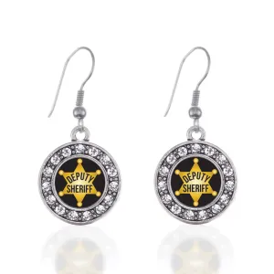 Silver Deputy Sheriff Circle Charm Dangle Earrings