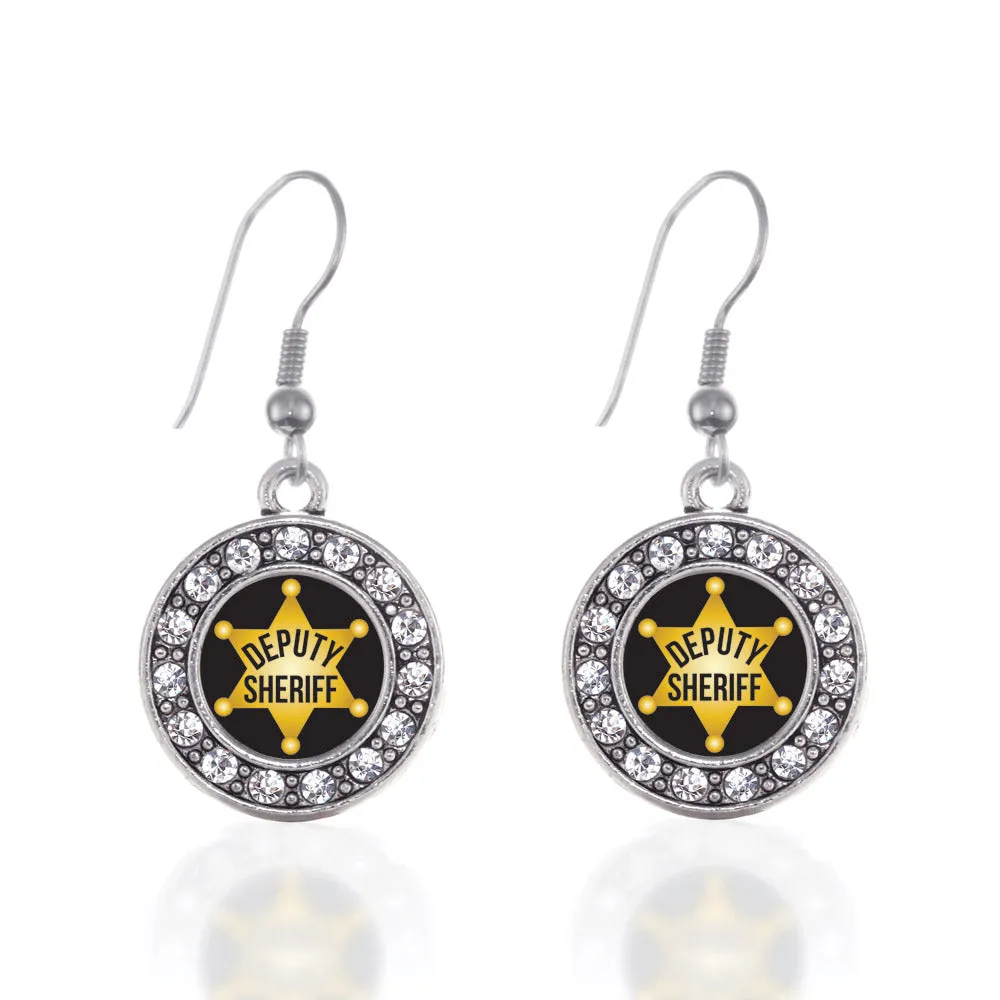 Silver Deputy Sheriff Circle Charm Dangle Earrings