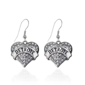 Silver Detroit Pave Heart Charm Dangle Earrings