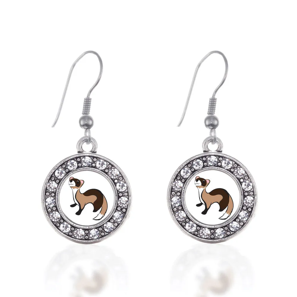 Silver Ferret Circle Charm Dangle Earrings