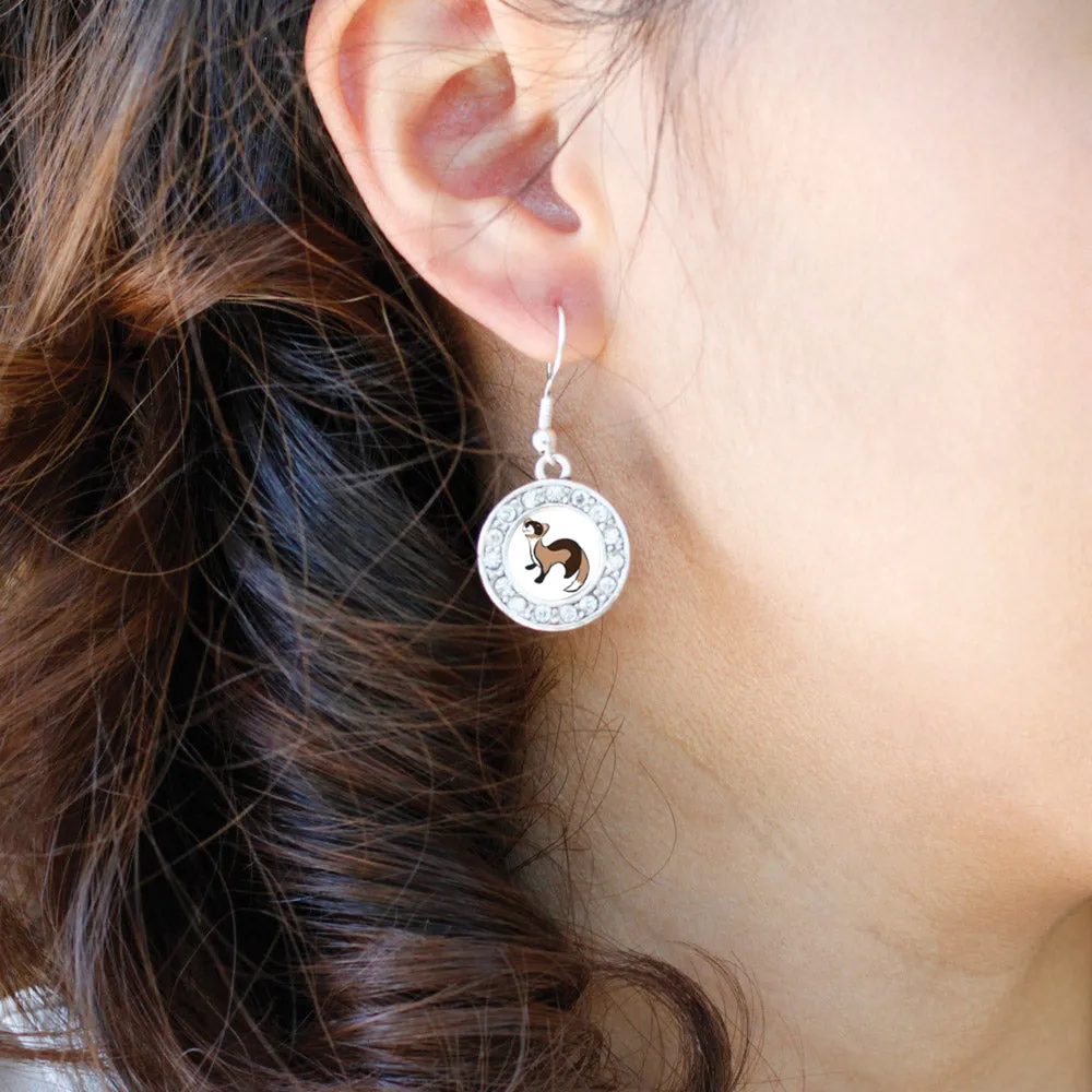 Silver Ferret Circle Charm Dangle Earrings