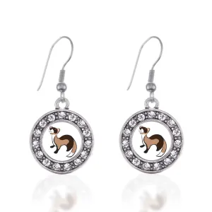 Silver Ferret Circle Charm Dangle Earrings