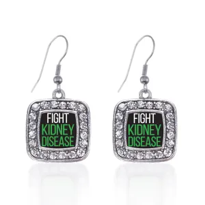 Silver Fight Kidney Disease Square Charm Dangle Earrings