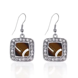 Silver Football Lovers Square Charm Dangle Earrings