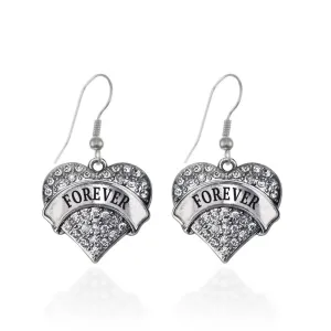 Silver Forever Pave Heart Charm Dangle Earrings