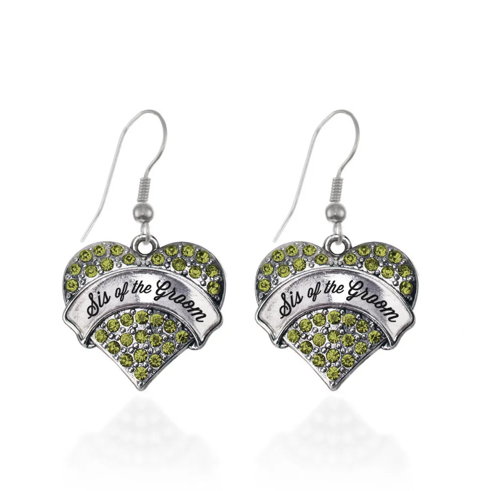 Silver Green Sis of the Groom Green Pave Heart Charm Dangle Earrings