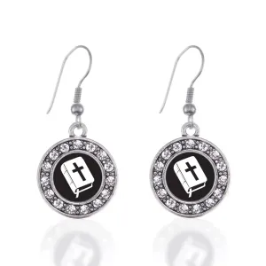 Silver Holy Bible Circle Charm Dangle Earrings