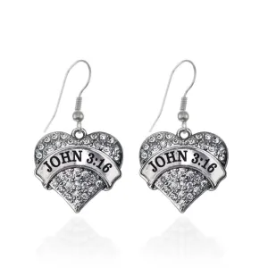 Silver John 3:16 Pave Heart Charm Dangle Earrings