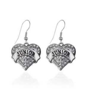 Silver Junior Pave Heart Charm Dangle Earrings