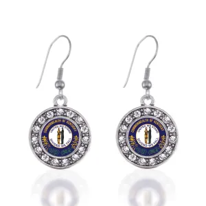 Silver Kentucky Flag Circle Charm Dangle Earrings