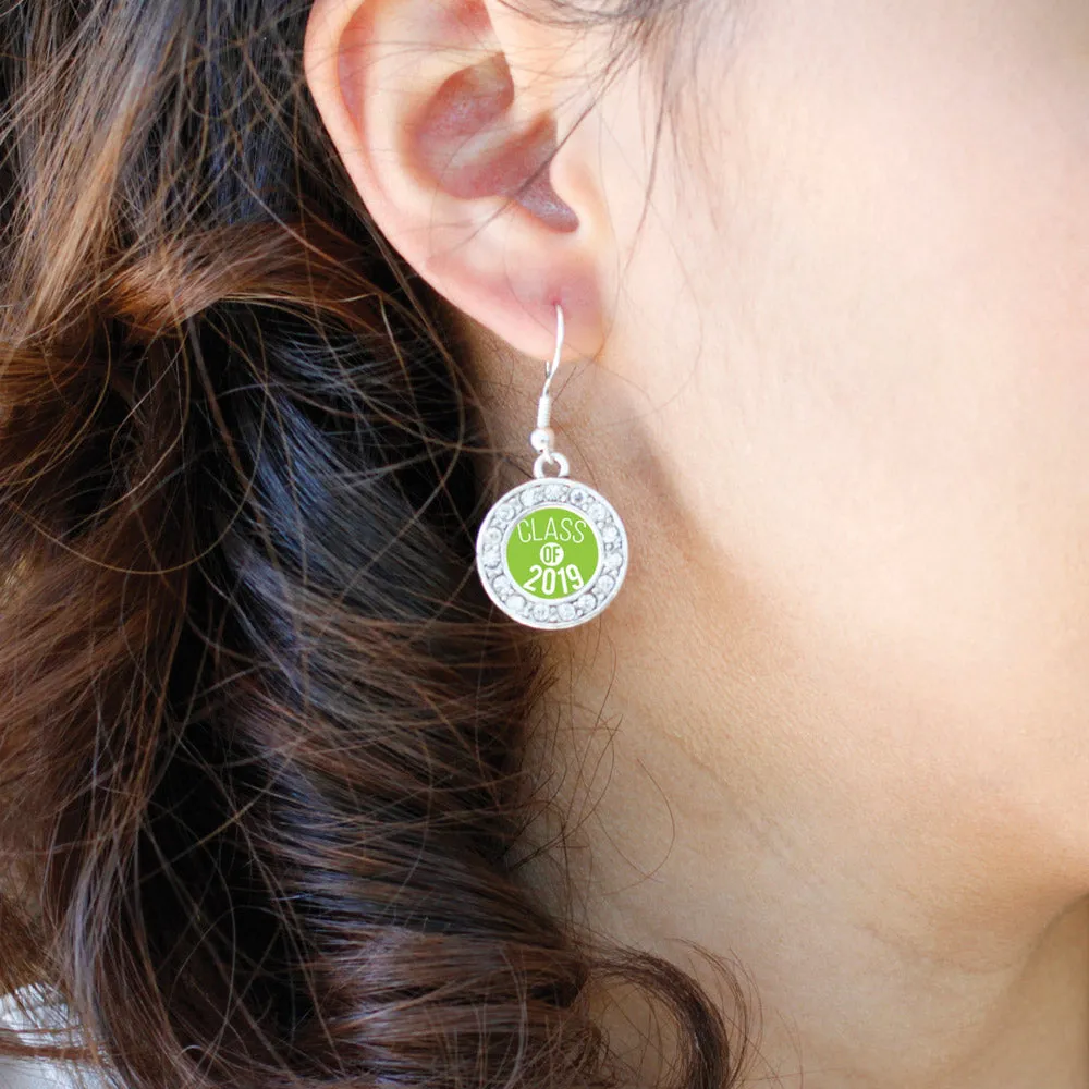 Silver Lime Green Class of 2019 Circle Charm Dangle Earrings