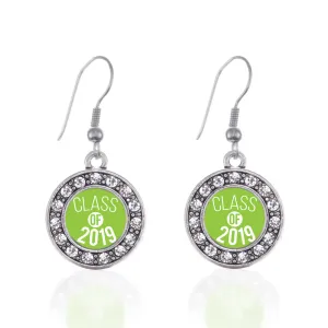 Silver Lime Green Class of 2019 Circle Charm Dangle Earrings