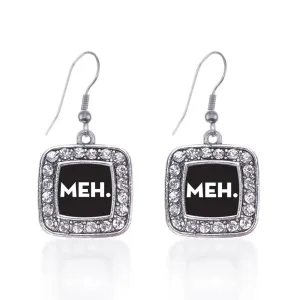 Silver Meh Square Charm Dangle Earrings