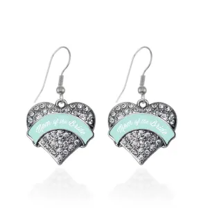 Silver Mint Mom of Bride Pave Heart Charm Dangle Earrings