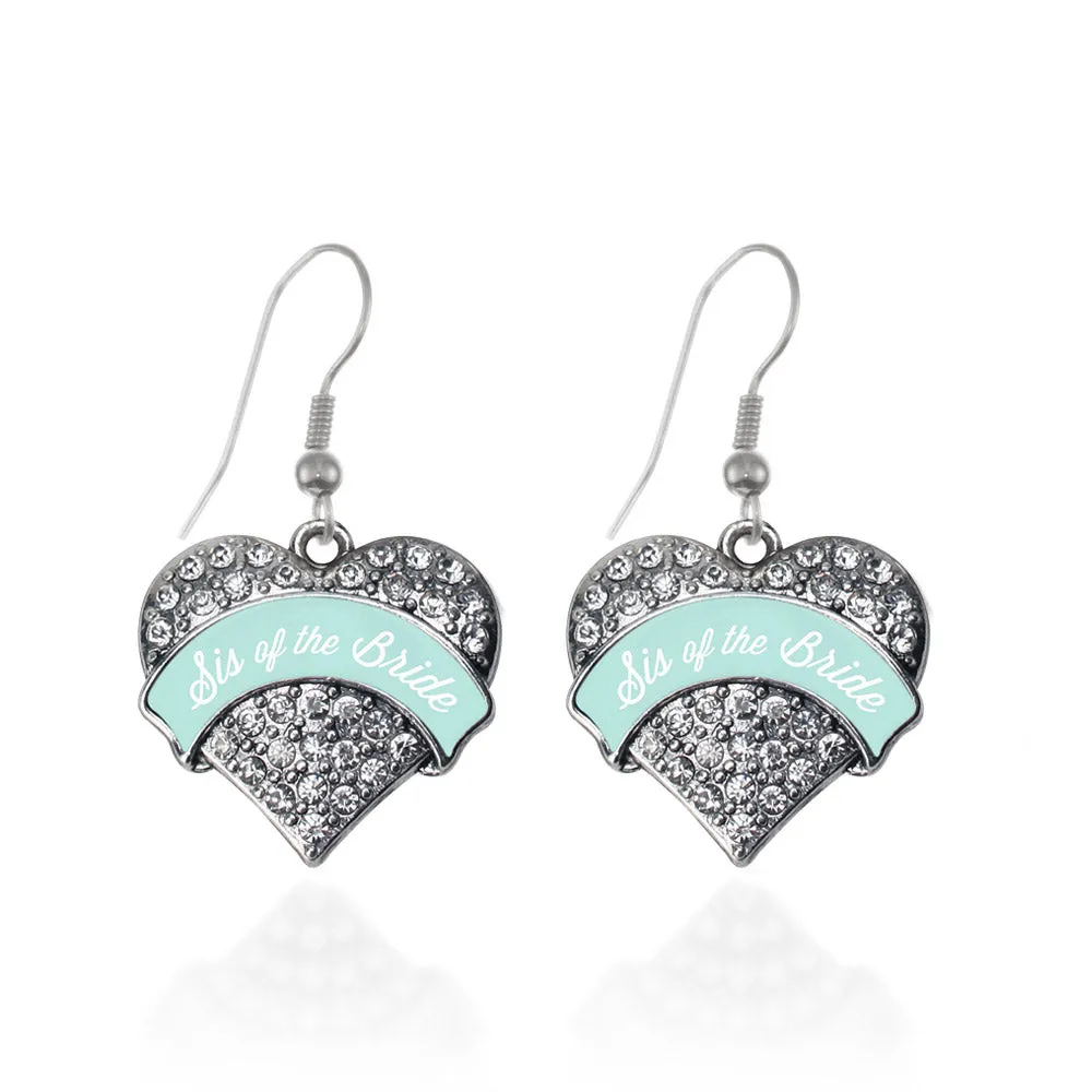 Silver Mint Sis of Bride Pave Heart Charm Dangle Earrings