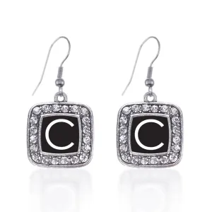 Silver My Initials - Letter C Square Charm Dangle Earrings