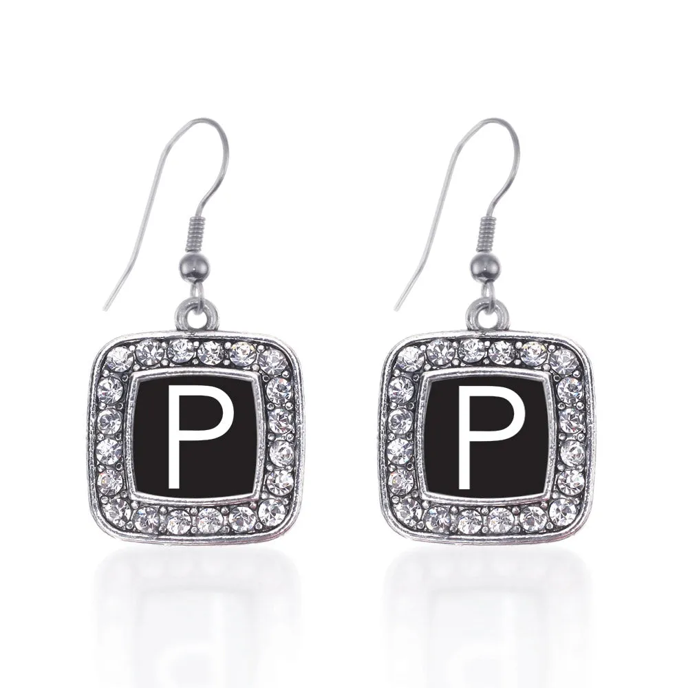 Silver My Initials - Letter P Square Charm Dangle Earrings