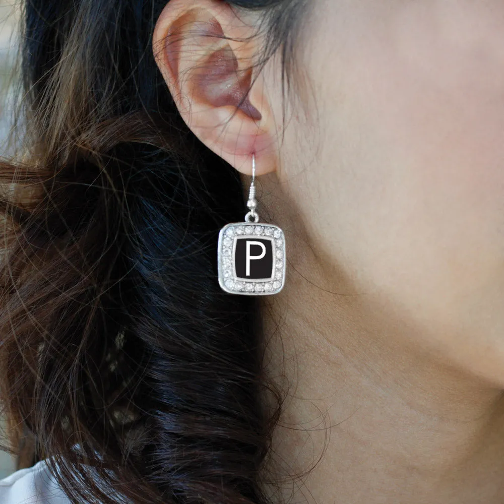 Silver My Initials - Letter P Square Charm Dangle Earrings