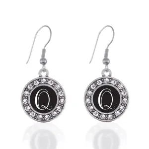 Silver My Script Initials - Letter Q Circle Charm Dangle Earrings