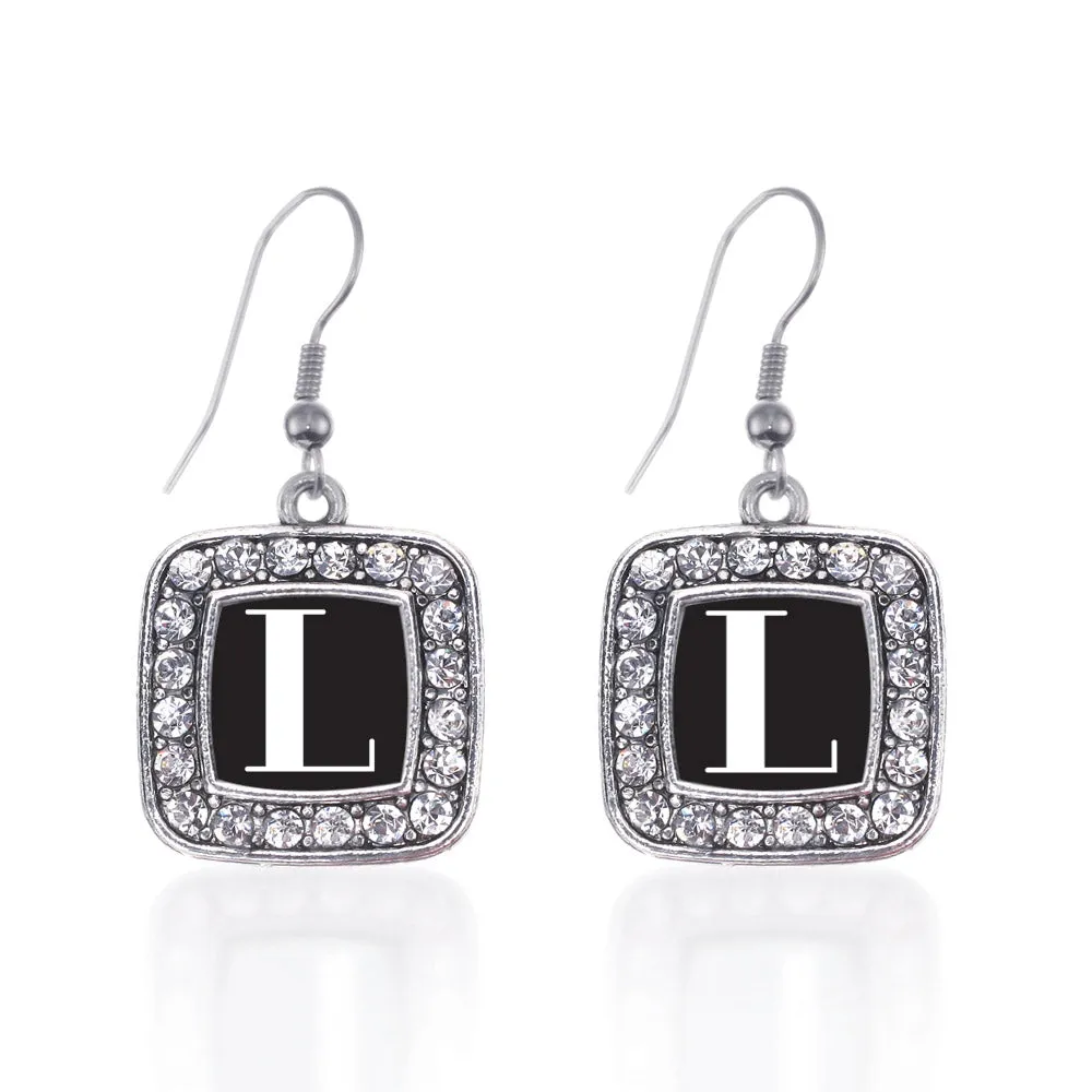 Silver My Vintage Initials - Letter L Square Charm Dangle Earrings