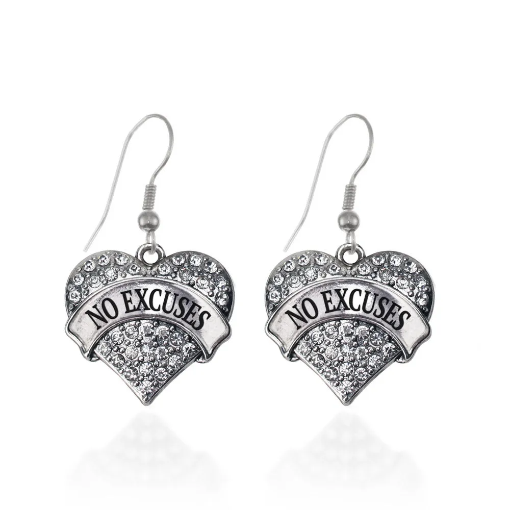 Silver No Excuses Pave Heart Charm Dangle Earrings