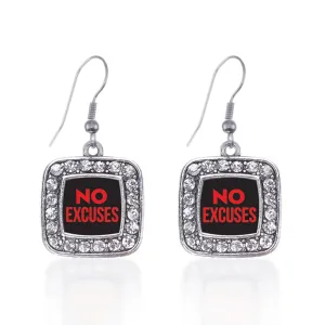 Silver No Excuses Square Charm Dangle Earrings