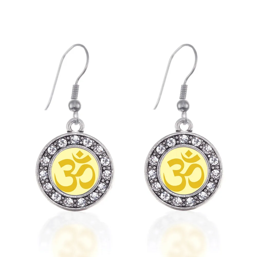 Silver OM Yoga Circle Charm Dangle Earrings