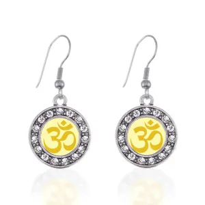 Silver OM Yoga Circle Charm Dangle Earrings