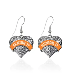 Silver Orange Senior 2017 Pave Heart Charm Dangle Earrings