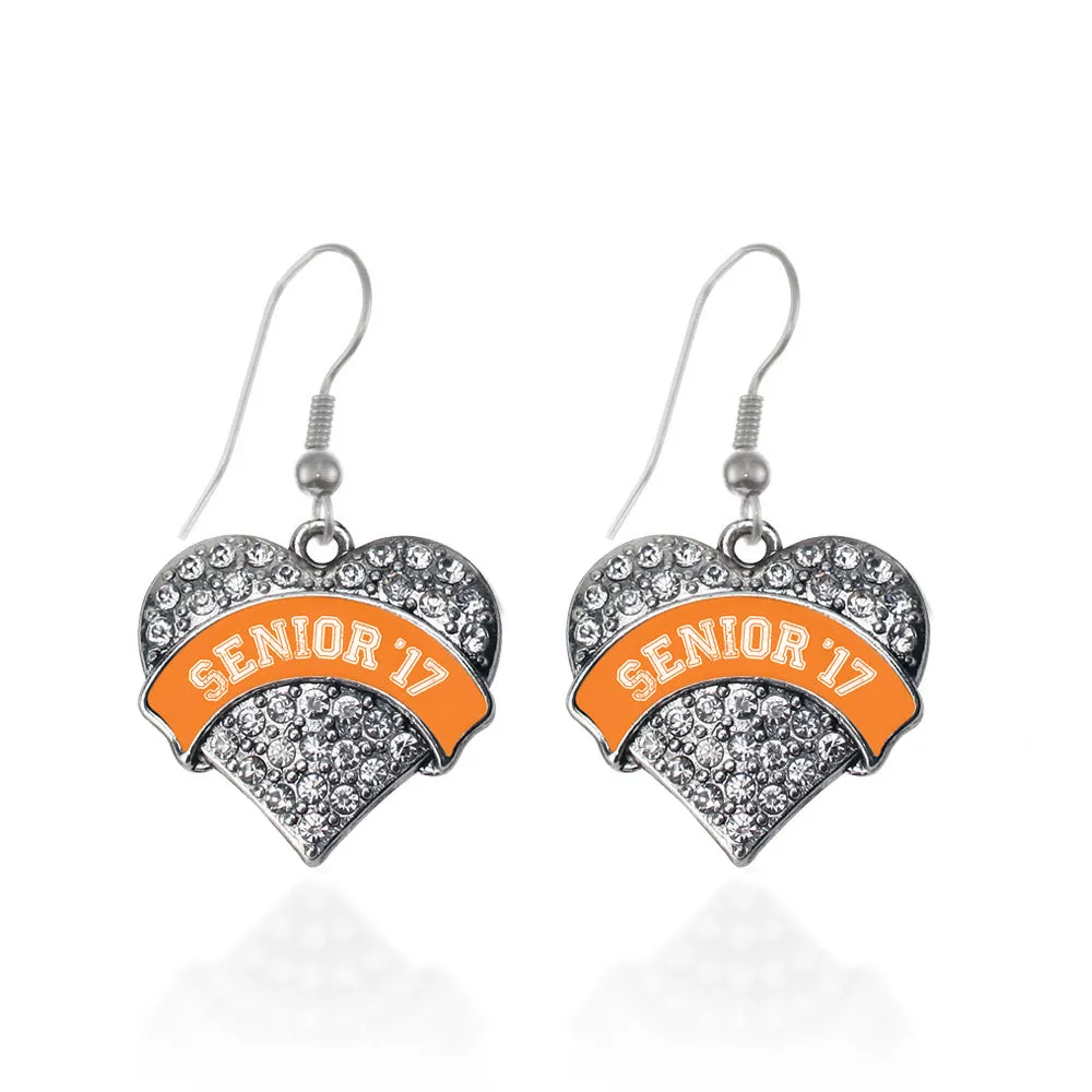 Silver Orange Senior 2017 Pave Heart Charm Dangle Earrings