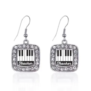 Silver Piano Teacher Square Charm Dangle Earrings