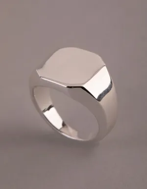 Silver Plated Brass Octagon Signet Pinky Ring