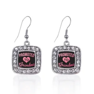 Silver Promoted To Grandma Square Charm Dangle Earrings