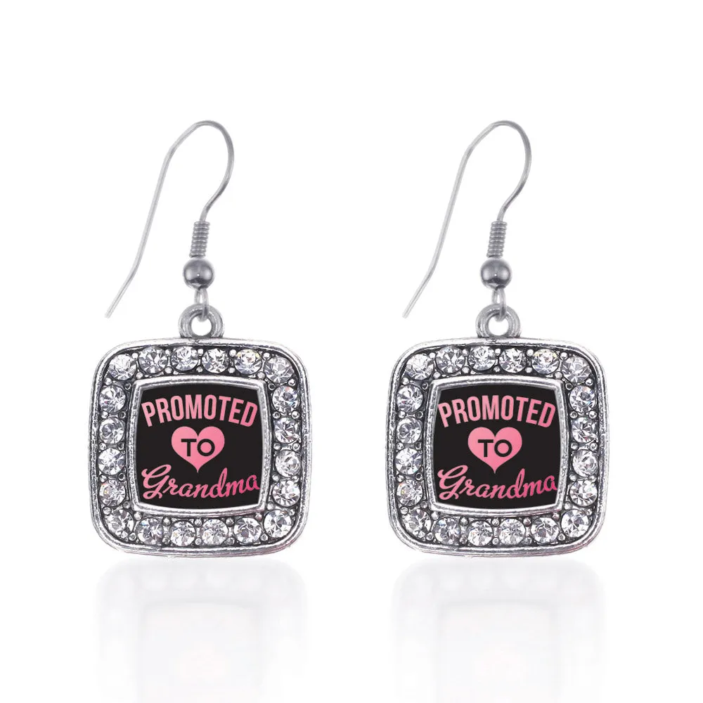 Silver Promoted To Grandma Square Charm Dangle Earrings