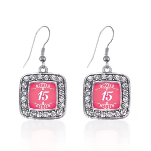 Silver Quinceanera Square Charm Dangle Earrings