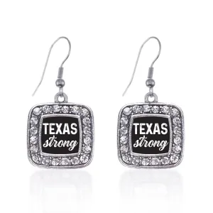 Silver Script Texas Strong Square Charm Dangle Earrings